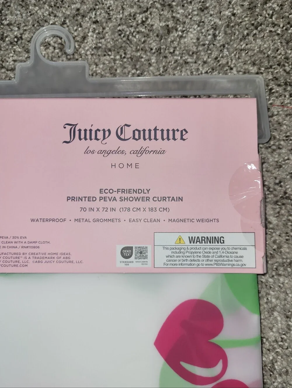 Juicy Couture Shower Curtain Cherry Print JC Monogram Logo 70x72 Waterproof Y2K